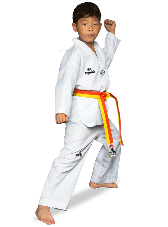 TA1011 Dobok WT witte kraag met letters Taekwondo op de rug